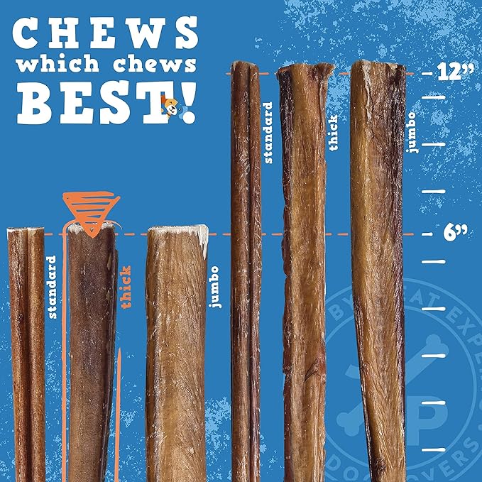Jack&Pup 6-inch Thick Bully Sticks (5 Pack) Single Ingredient Bully Sticks for Dogs | Long Lasting Pizzle Sticks for Medium Dogs