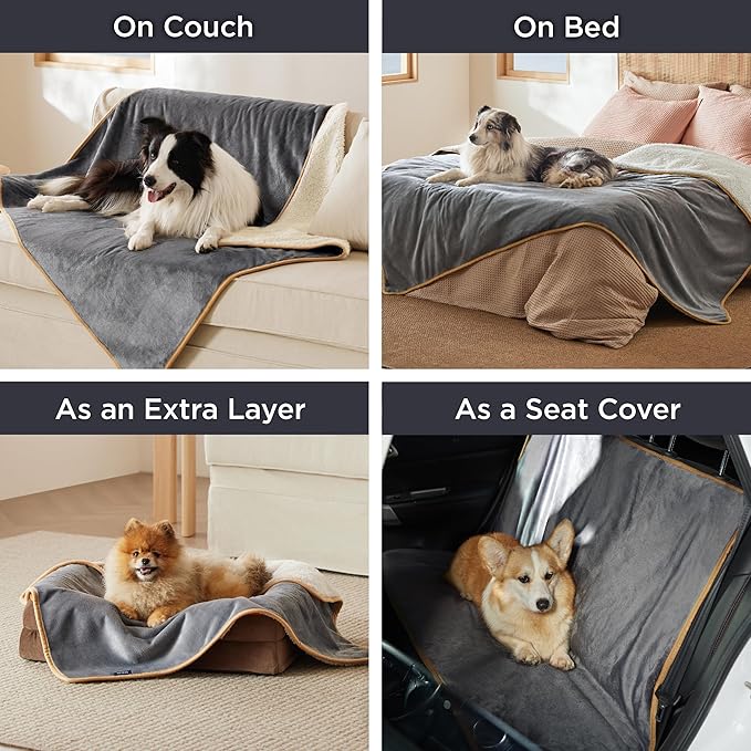 Bedsure Waterproof Blanket for Bed - Sherpa Fleece Waterproof Dog Blankets for Large Dogs, Pet Blankets for Bed/Couch/Dog Crate, Soft Plush Reversible Furniture Protector, Twin-XL, 66"x90", Grey