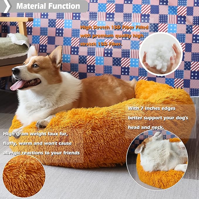 nononfish Pet Beds for Medium Size Dogs Washable Calming Pet Beds with Anti-Anxiety fit 30bls Dogs,30 Inches Orange