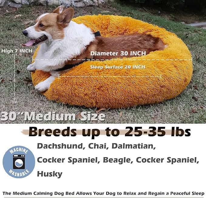 nononfish Pet Beds for Medium Size Dogs Washable Calming Pet Beds with Anti-Anxiety fit 30bls Dogs,30 Inches Orange
