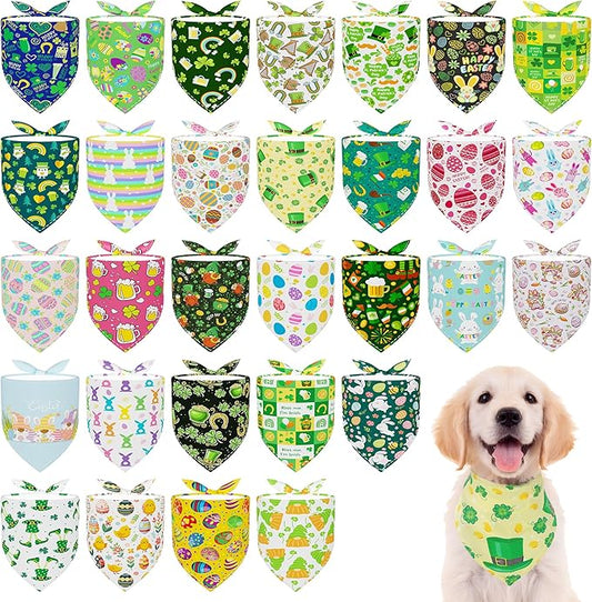 30 Pcs St.Patricks Day Easter Dog Bandanas Bulk 25 Inch Dog Bandanas for Small Medium Dogs Breed Adjustable Large Polyester Scarves Party Grooming M