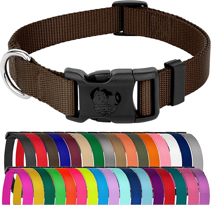 Country Brook Petz - American-Made Dog Collar for Large, Medium, and Small Dogs and Puppies - Deluxe Heavy Duty Nylon in 33 Dazzling Colors (Extra Large, 1 Inch Wide, Brown)