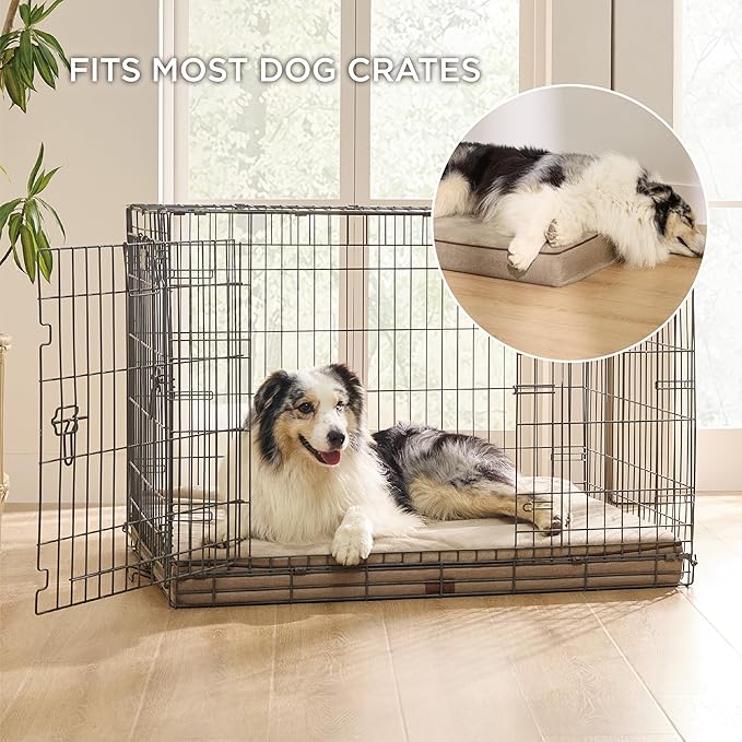 Bedsure Memory Foam Dog Crate Bed for Extra Large Dogs - XL Orthopedic Waterproof Pet Beds with Removable Washable Water-Resistant Cover and Nonskid Bottom - Plush Flannel Fleece Top Pet Mat, Khaki