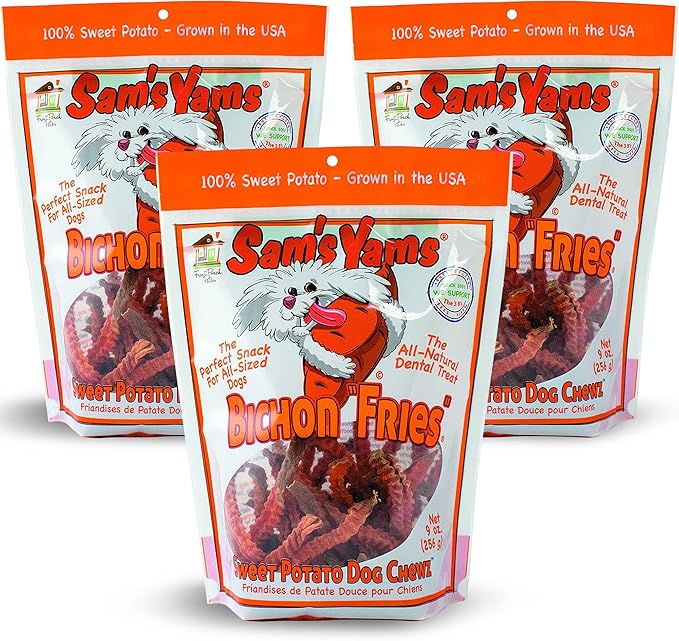 Sams Yams Sweet Potato Dog Treats - Healthy High Fiber Vegan Dental Chew for Small & Medium Dogs - 9oz (3 Packs)