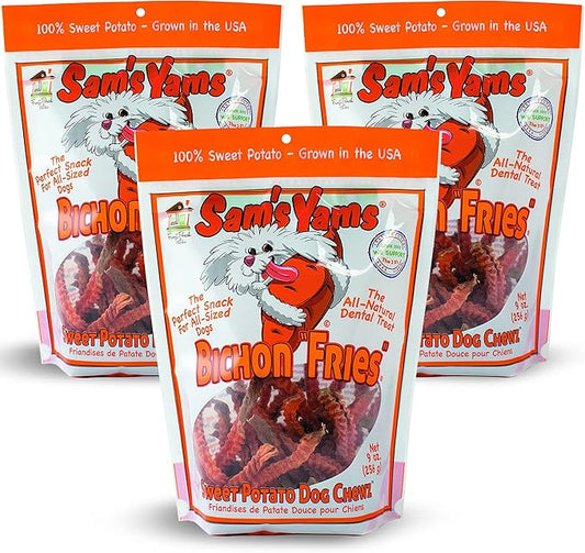 Sams Yams Sweet Potato Dog Treats - Healthy High Fiber Vegan Dental Chew for Small & Medium Dogs - 9oz (3 Packs)