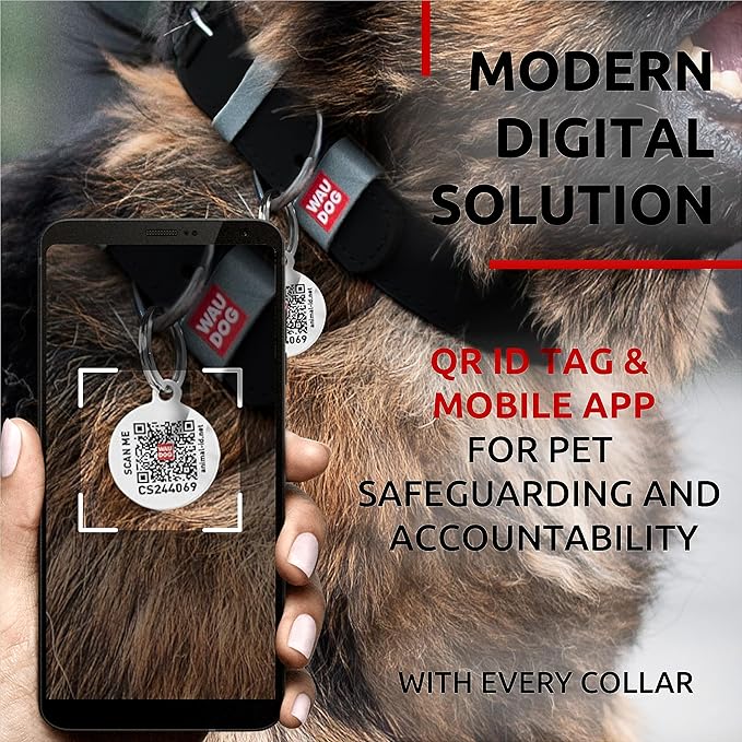 WAUDOG Long Lasting Leather Dog Collar for Large Dogs, Medium & Small Dogs - Adjustable Classic Puppy Collars for Large Breed Dogs - Boy & Girl Dog Collars with Durable Buckle, D-Ring & QR Dog Tag