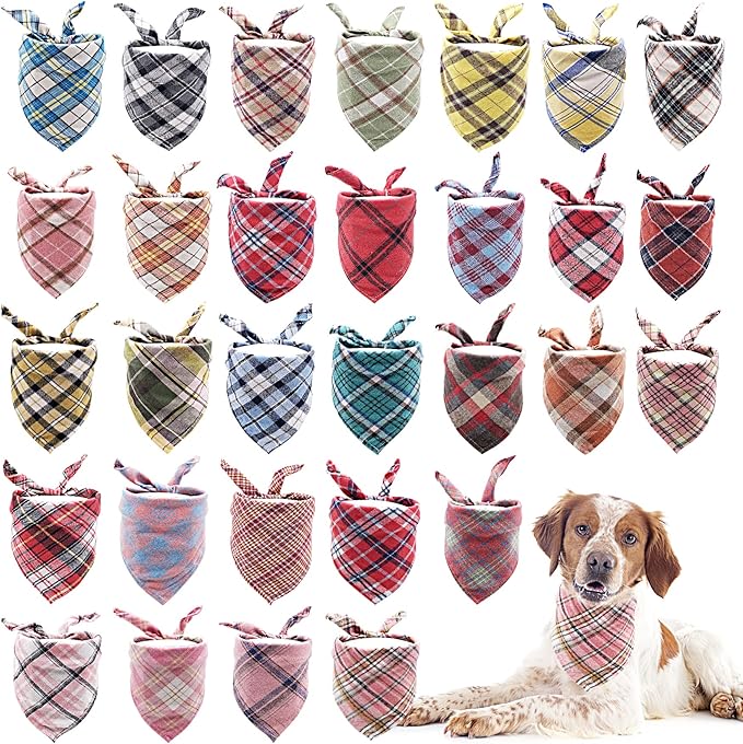 100Pcs/Pack Small Dog Bandana Bulk 24.4*17.3in Pet Bandanas Pack Kerchief Washable Triangle Bibs Head Scarves Scarfs Random Pattern for Boys and Girls Medium Cat Doggy Puppies Grooming Costume