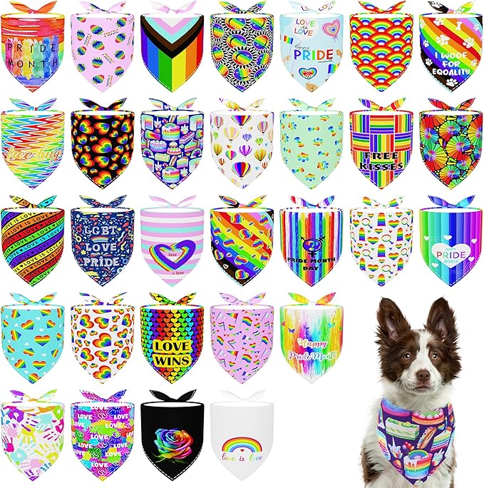 30 Pack Rainbow Dog Bandanas Bulk for Large Dogs Breed 33 Inch LGBT Extra Large Dog Bandanas XL Pride Month Dogs Bandana Grooming L