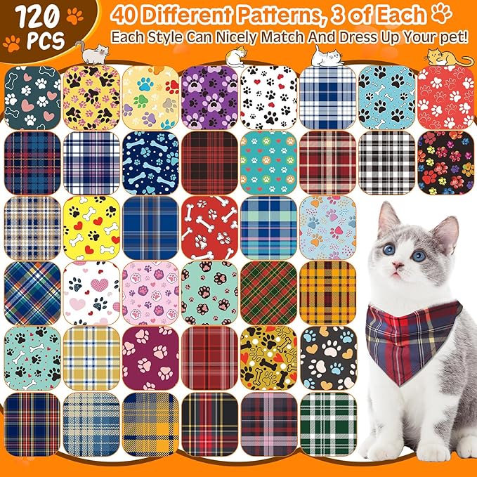 120 Packs Dog Bandanas Bulk Summer Pet Bandanas for Dogs Hawaiian Pet Scarf Bibs Adjustable Washable Kerchief for Large Medieum Small Pet Costume Accessories(Rustic Style)