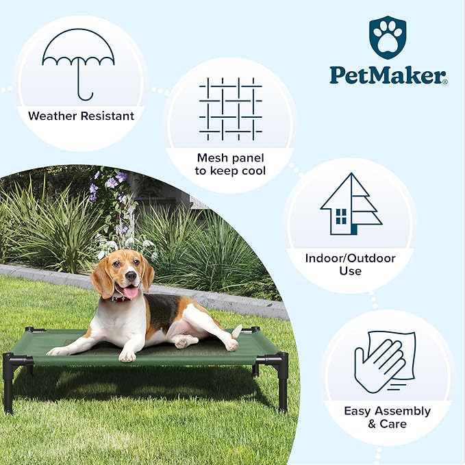 Elevated Dog Bed ? 30x24 Portable Bed for Pets with Non-Slip Feet Indoor/Outdoor Dog Cot or Puppy Bed for Pets up to 50lbs by Petmaker (Green)