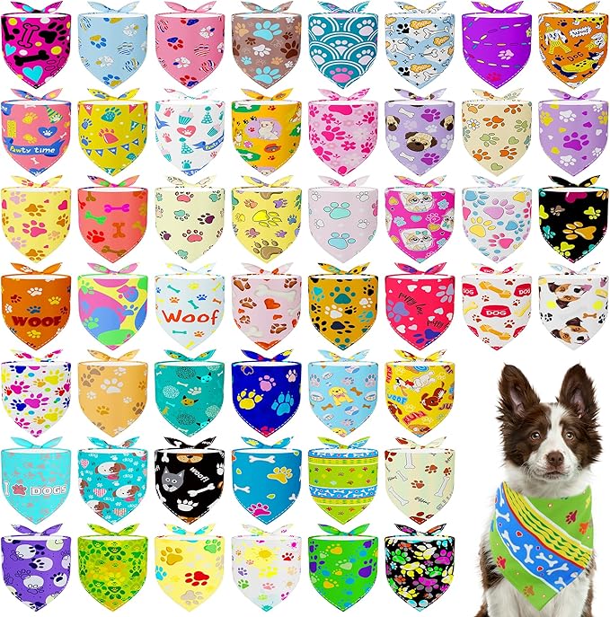 50PCS Dog Bandanas Large Bulk 33Inch for Extral Large XL XXL Dog Girl Boy with Paw Print Kerchief Triangle Bibs Head Scarves Scarfs Grooming Costume