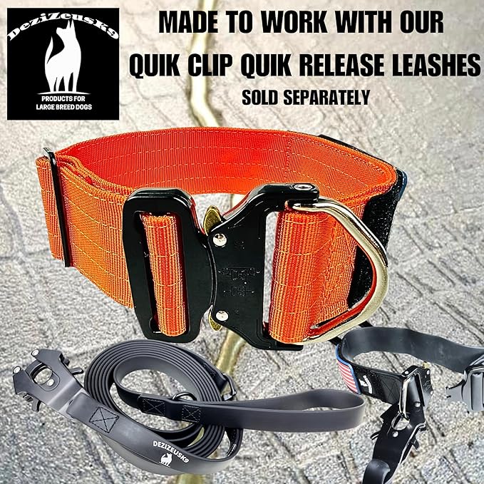 Tactical Dog Collar 2 Inch Wide Thick Heavy Duty Military Style with Metal Buckle, Adjustable for Medium - Large Breeds, Durable K9 Training Gear with Patch Area, USA Flag Patch, Strong and Secure Fit