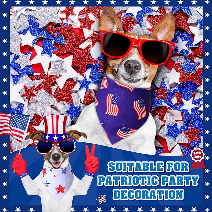 Sumind 100 Pieces Patriotic Dog Bandanas Bulk Bibs Triangle Scarf Star Bandanas for Dogs with Independence Day Patterns for Independence Day Pet Costume Accessories Decoration(Large)
