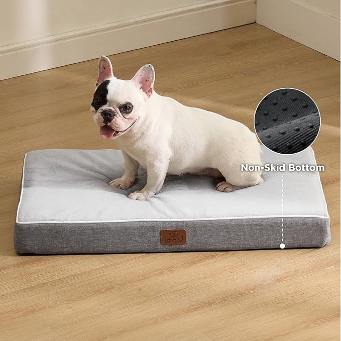 Bedsure Memory Foam Dog Bed Medium Size Dogs- Orthopedic Waterproof Pet Beds for Crate with Removable Washable Water-Resistant Cover and Nonskid Bottom - Plush Flannel Fleece Top Pet Mat, Light Grey