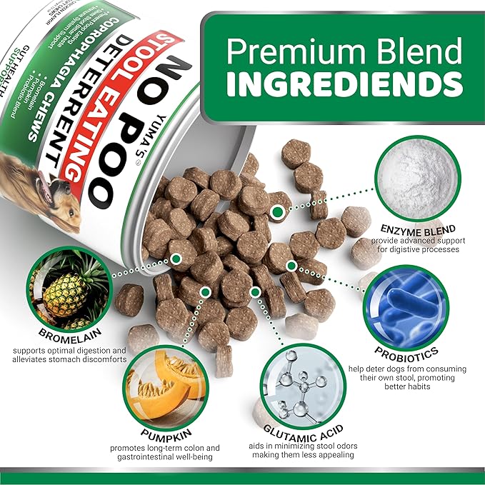 No Poo Chews for Dogs - 170 Ct - Coprophagia No Poop Eating Deterrent for Dogs - Stop Eating Poop for Canine - Probiotics & Digestive Enzymes Supplement - Made in USA