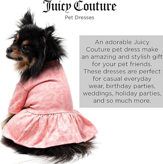 Juicy Couture Pink Leopard Tulle Dog Dress ā Pullover Design Puppy Shirt with Elasticated Waistline and Flared Skirt, Doggie Clothes for Convenient Bathroom Breaks, X-Small (2-4 lbs.)