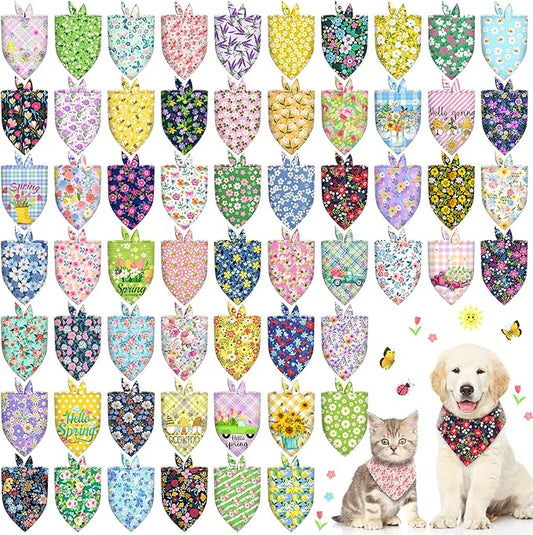 60 Pcs Spring Summer Dog Bandanas Bulk Adjustable Floral Puppy Scarves Pet Bandana Washable Flower Puppy Grooming Bandana for Mothers Day Small Medium Large Breed Dog Cat Pet Grooming Accessories