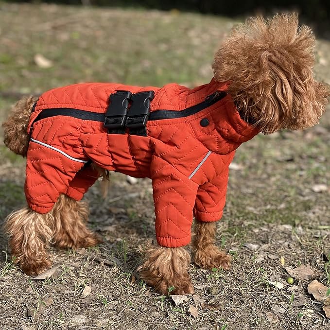 Warm Double Layers Dog Vest - 4 Legs Covered Windproof Waterproof Reflective Coat for Small Medium Large Dogs - Outdoor Skating Costume - Orange L