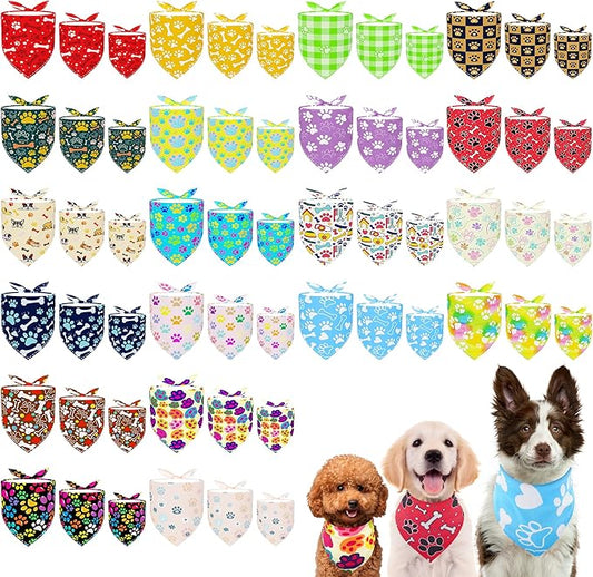 60 Pcs Paw Print Dog Bandanas 3 Sizes Dog Bandanas Bulk for Small Medium Large Dog Cats Adjustable Scarves Daily Party Grooming S M L