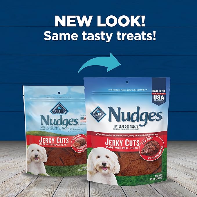 Blue Buffalo Nudges Jerky Cuts Dog Treats, Made in the USA with Natural Ingredients, Steak, 10-oz Bag
