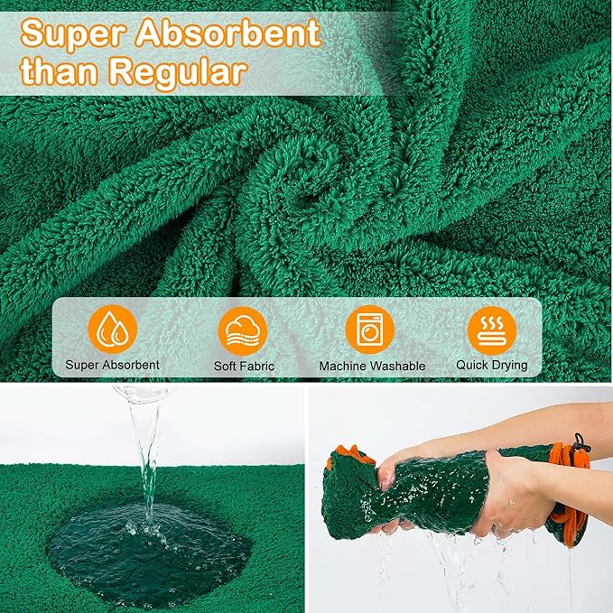Bienbee Soft Dog Bathrobe,Super Absorbent & Quick-Drying Dog Robe with Hood, Cozy Drying Coat for After Bath, Green M