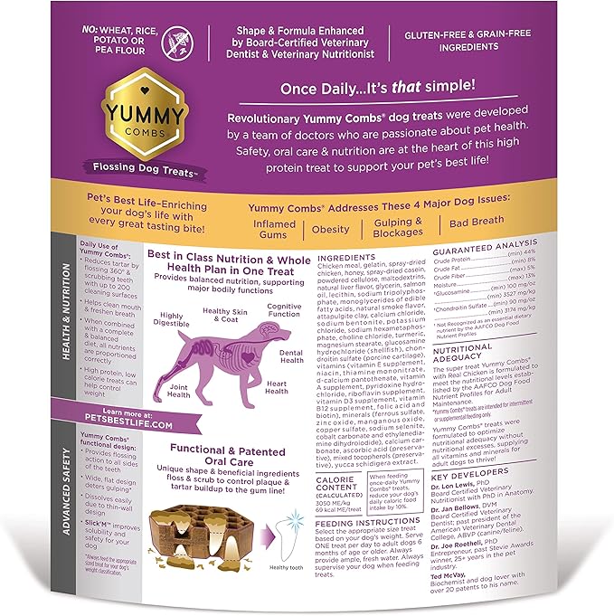 Dog Dental Treats – Vet VOHC Approved – Delicious Chicken Protein – Removes Tartar with Cleaning Comb Shape – Dental Dog Treats for Medium Dogs (24oz, 30 Count)