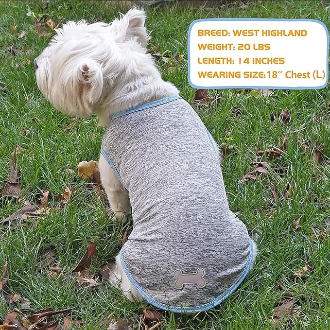 KYEESE 2 Pack Dog Shirts Quick Dry Soft Stretchy Pet T-Shirts with Reflective Label Tank Top Sleeveless Vest Sun Protection Dog Clothes for Small Dogs, XX-Large, Light Blue+Grey