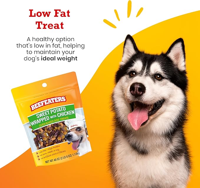 Beefeaters Sweet Potato Wrap with Chicken 40oz – Dog Treat. No Corn, Wheat, Soy or Gluten, Low Fat, Whole Muscle Jerky, Ideal for Training & Snacks