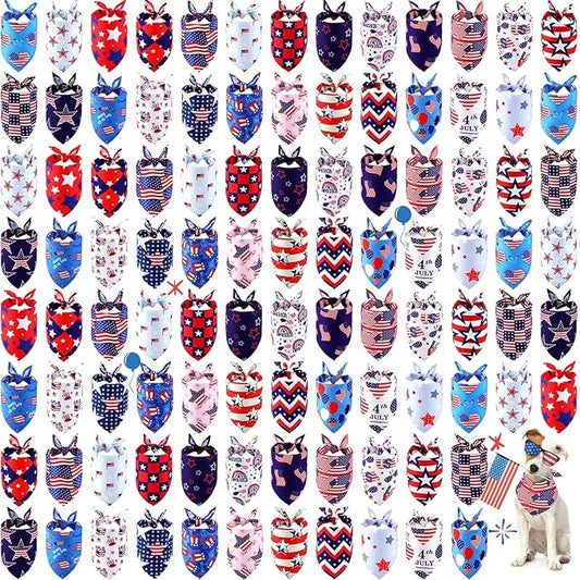 Sumind 100 Pieces Patriotic Dog Bandanas Bulk Bibs Triangle Scarf Star Bandanas for Dogs with Independence Day Patterns for Independence Day Pet Costume Accessories Decoration(Medium)