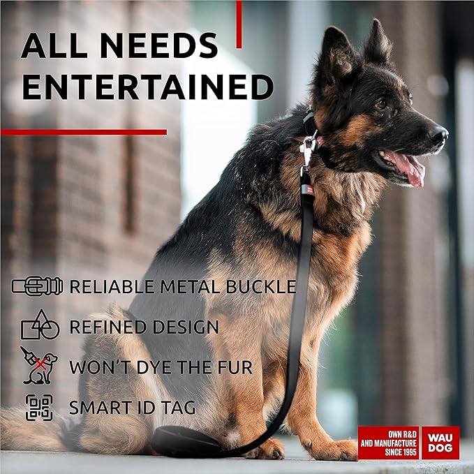 WAUDOG Long Lasting Leather Dog Collar for Large Dogs, Medium & Small Dogs - Adjustable Classic Puppy Collars for Large Breed Dogs - Boy & Girl Dog Collars with Durable Buckle, D-Ring & QR Dog Tag