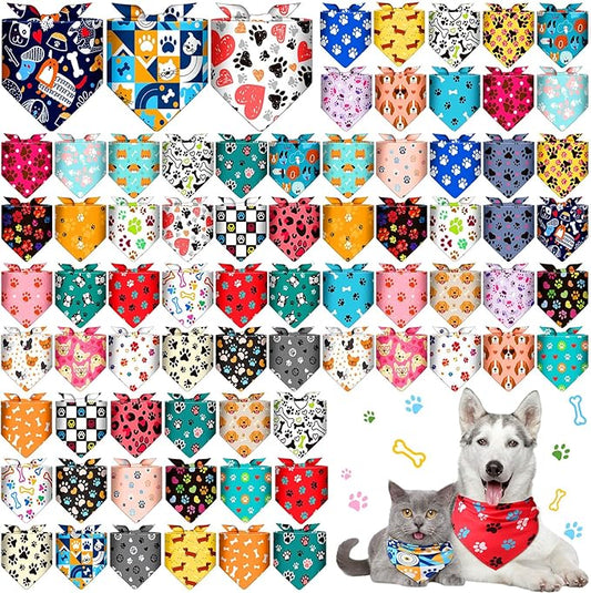 72 Pcs Dog Bandanas Bulk for Summer Adjustable Washable Pet Triangle Scarf Soft Kerchief Bib for Summer Holiday Pet Costume Accessories (Dog Paw Print)