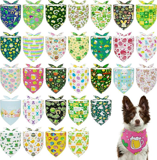 30 Pack St.Patricks Day Easter Dog Bandanas Bulk 33 Inch Dog Bandanas for Large Dogs Breed Adjustable XXL Polyester Scarves Party Grooming L