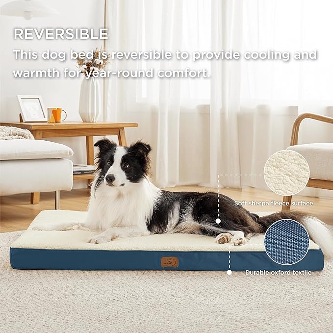 Bedsure Large Dog Bed for Crate - Orthopedic Waterproof Pet Beds with Removable Washable Cover, Egg Crate Foam Crate Mat, Suitable for Pet Up to 50 lbs