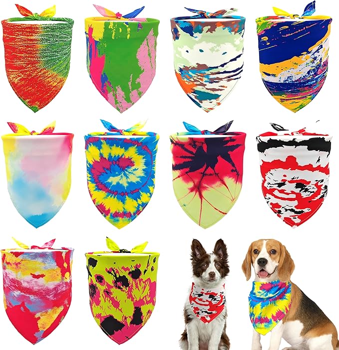 10PCS Dog Bandanas Tie Dye for Xs Small Breed Dog Bandanas Pack Kerchief Washable Triangle Bibs Head Scarves Scarfs for Boys and Girls Grooming Accessories Costume