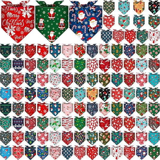 Amylove 120 Pcs Dog Bandanas Bulk Holiday Triangle Dog Pack Puppy Kerchief Bandana Adjustable Pet Scarf for Pet Cat Costume Accessories Decor Summer(Snowman)
