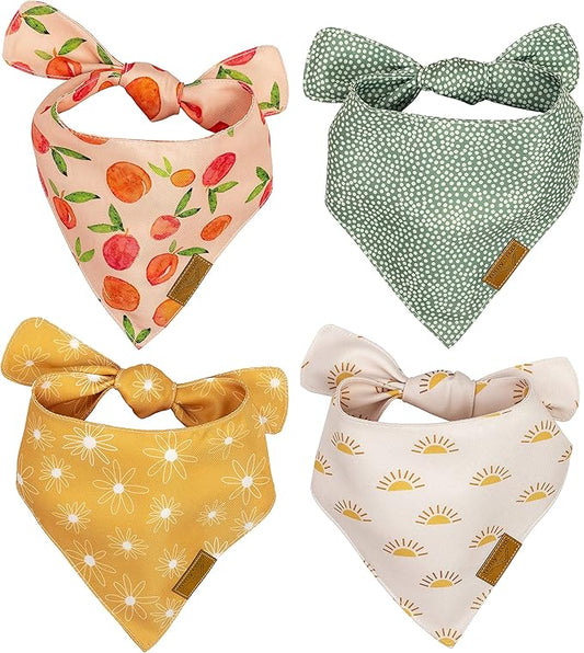 Remy+Roo Small Spring Dog Bandanas - 4 Pack Katherine Set | Premium Durable Adjustable Polyester Fabric Dog Scarfs | Patented Shape Girl Dog Bandana, Trendy Patterns, Floral Dog Bandana