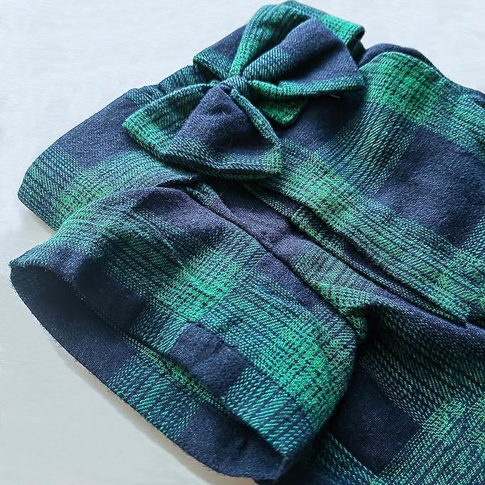 Soft Casual Dog Plaid Shirt,Gentle Dog Western Shirt Pet Clothes, Dog Cotton Shirt with Bow Tie for Wedding,Christmas Costumes (Medium, Green&Blue)