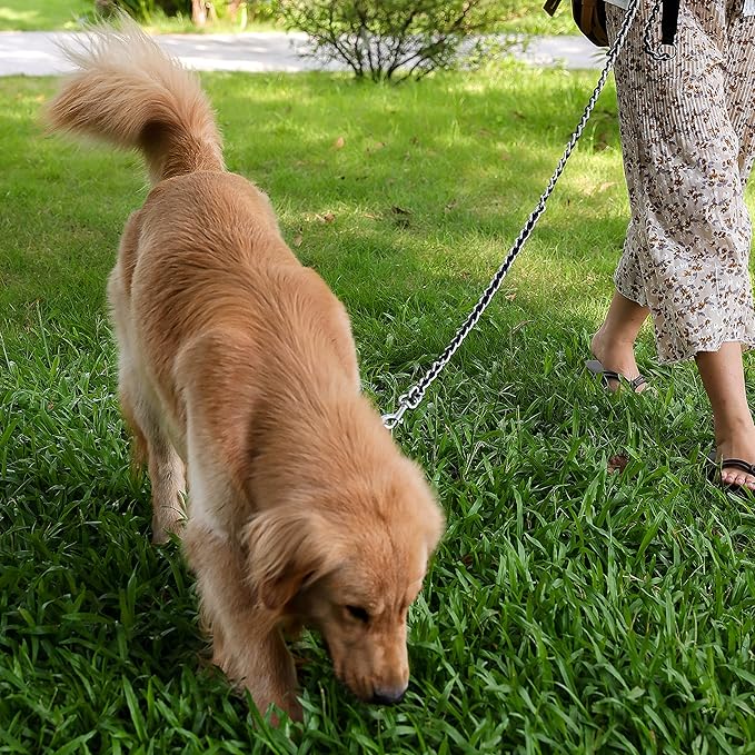 Chew Proof Metal Leash Chain Dog Leash for Medium Large Dogs, Chain Link Dog Leash Anti Chew 5FT Strong Anti Bite Dog Leash Comfortable Soft Padded Handle Yellow