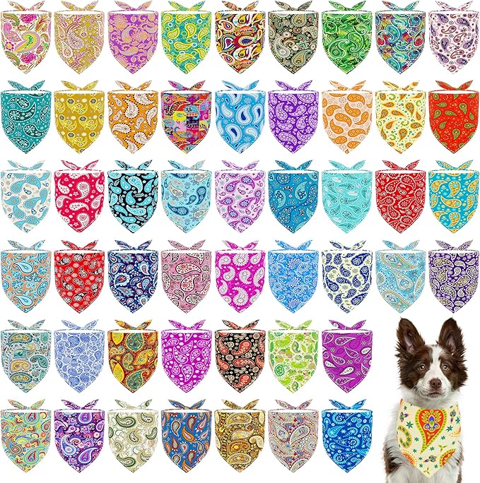 50PCS Big Dog Bandanas Paisley 33Inch for Large Extral Large XL XXL Breed Kerchief Triangle Bibs Scarves Pink Blue Yellow Red Girl Boy Grooming Costume