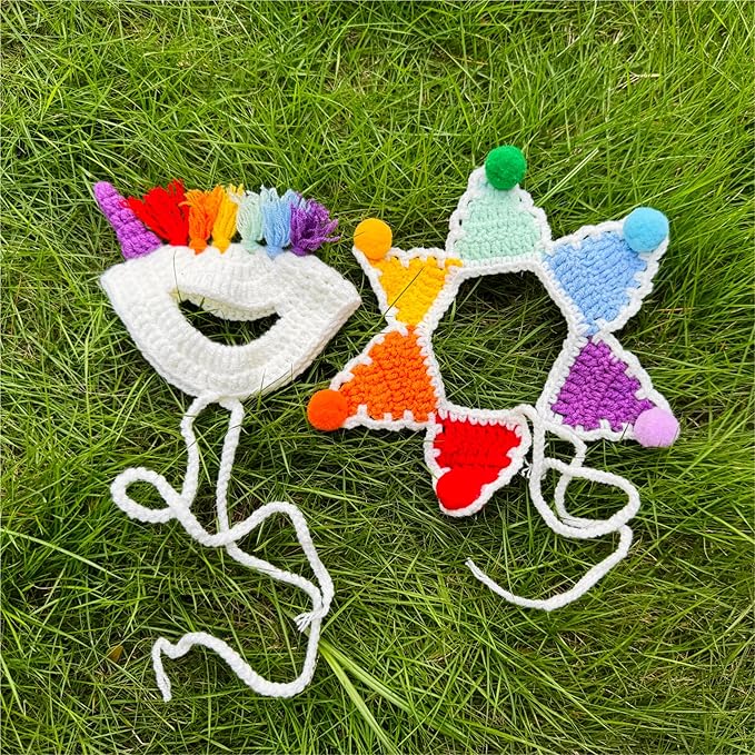 Cat Costume,Unicorn Handmade Knitted Dog Costume,Rainbow Dog Outfit,Cat Birthday Clothes(Rainbow2)