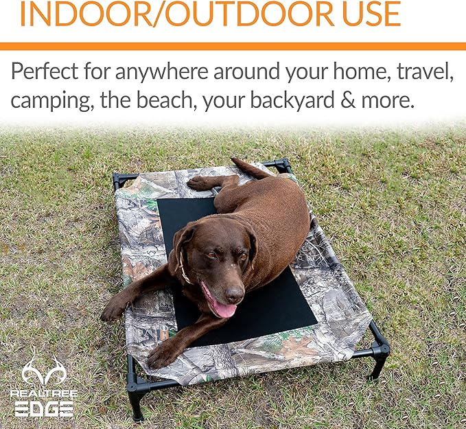 K&H Pet Products Outdoor Elevated Dog Cot, Breathable Cooling Elevated Cot Hammock Pet Bed for Large Dogs, Washable Mesh Cover, Raised Metal Frame, Collapsible, Portable - Large 42 X 30in Camo
