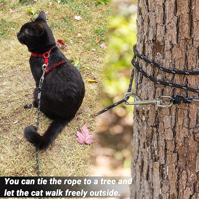 Cat Leash - 15 ft / 30 ft Reflective Long Cat Leash Outdoor for Walking Training Playing - Escape Proof Yard Lead Pet Leash Also for Cats, Small Dogs, Puppy, Kitten, Rabbit