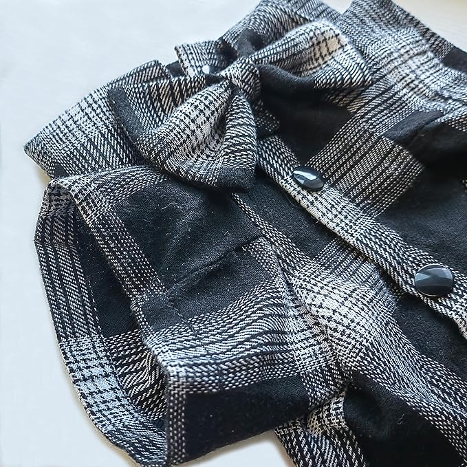Soft Casual Dog Plaid Shirt,Gentle Dog Western Shirt Pet Clothes, Dog Cotton Shirt with Bow Tie for Wedding,Christmas Costumes (Small, White&Black)