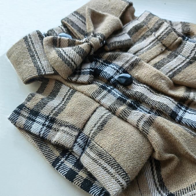 Soft Casual Dog Plaid Shirt,Gentle Dog Western Shirt Pet Clothes, Dog Cotton Shirt with Bow Tie for Wedding,Christmas Costumes (Medium, Dark Khaki)