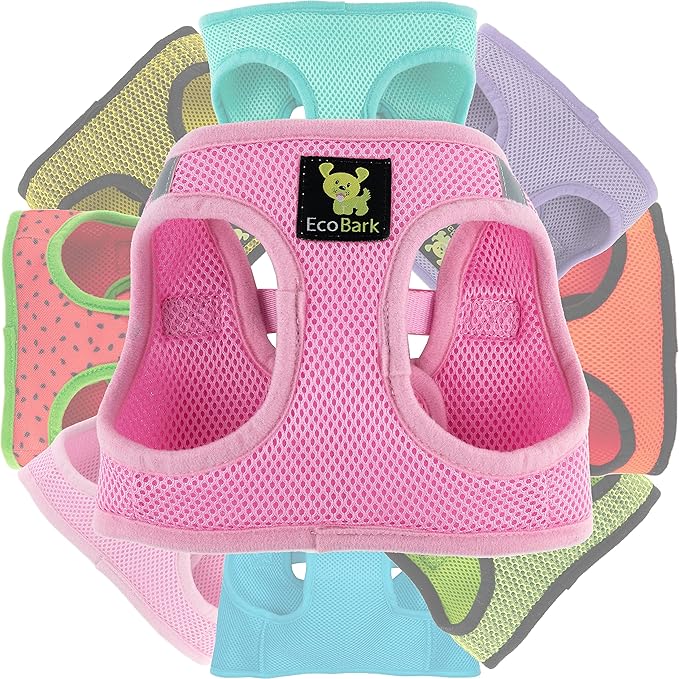 EcoBark Small Dog Harness for Toy Breed Dogs & Puppies - No Pull Soft Luxury Mesh - Step in Harness Body Halter Vest - Cute Adjustable Little Halter Body Wrap 7-10 lbs (Small, Baby Pink)