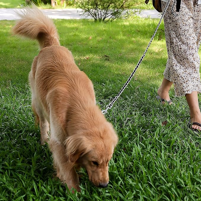 Dog Leash Chew Proof, Chain Leash Anti Chew Dog Leash for Large Dogs Heavy Duty, Indestructible Metal Leash Anti Bite Chain Link with Woven Cord Soft Padded Handle (Red, 5FT)