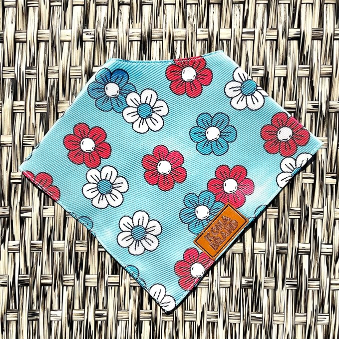 KonaBrandCo- Premium Handmade Dog Bandana | Dual Layered Silky Durable Polyester Fabric | Adjustable Fit Custom Shape- Won't Roll (Large, POPPY)