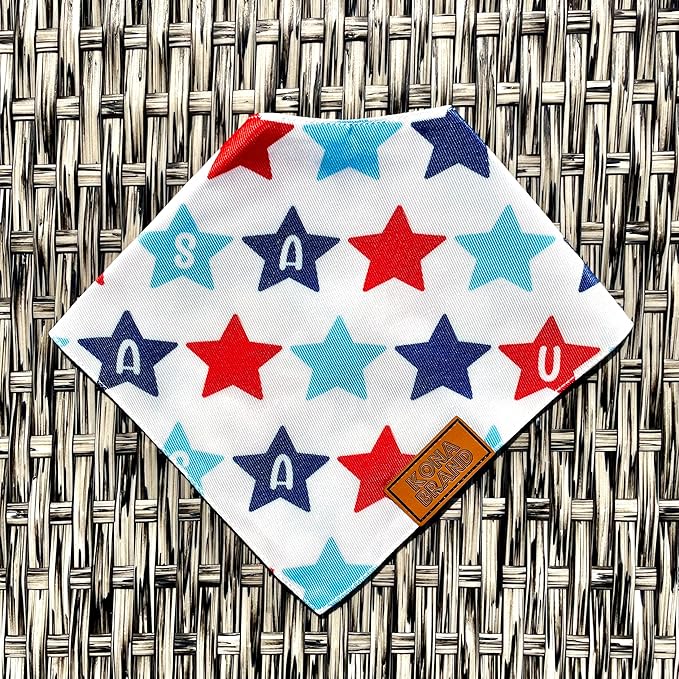 KonaBrandCo- Premium Handmade Dog Bandana | Dual Layered Silky Durable Polyester Fabric | Adjustable Fit Custom Shape- Won't Roll (Large, BENNY- USA STARS)