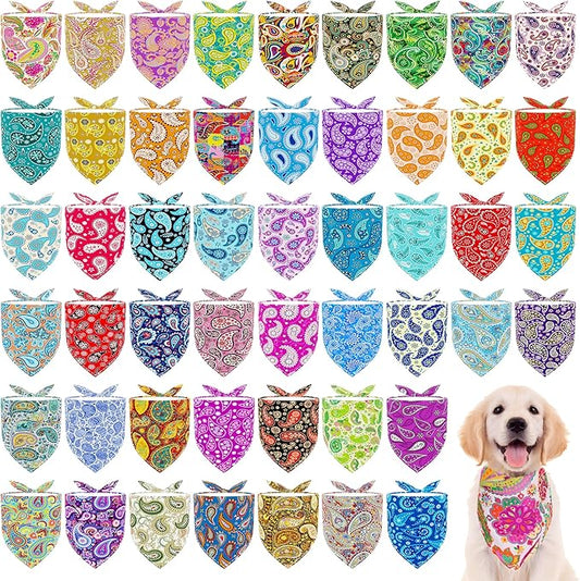 100pcs Dog Bandanas Paisley Bulk for Small Medium Breed Kerchief Triangle Bibs Scarves Pink Blue Yellow Red Girl Boy Grooming Costume