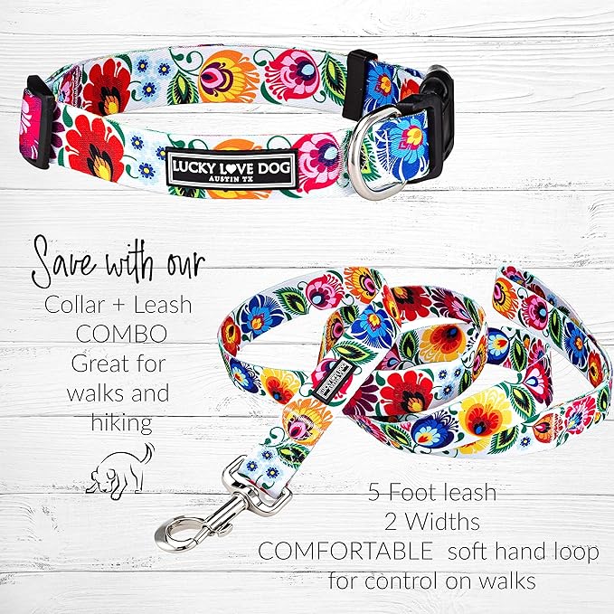 Lucky Love Dog - Easy Click Buckle Dog Collar with Leash Set Combo, Durable & Comfortable for Male & Female Dogs, Pet Collar for Small to Large Dogs, Secure Fit - Ladybird Combo, Large